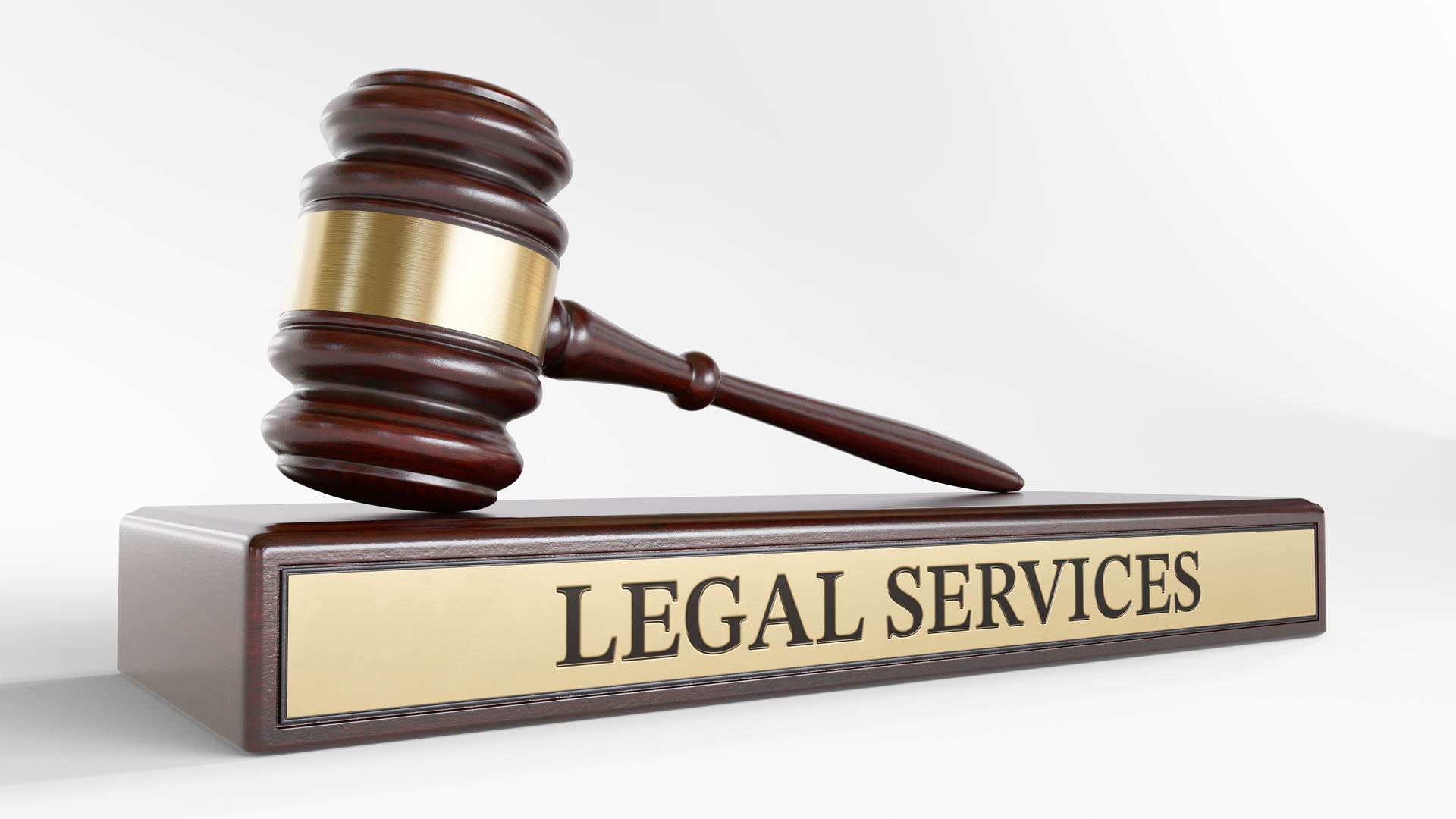 Legal Services: Judge's Gavel as a symbol of legal system and wooden stand with text word